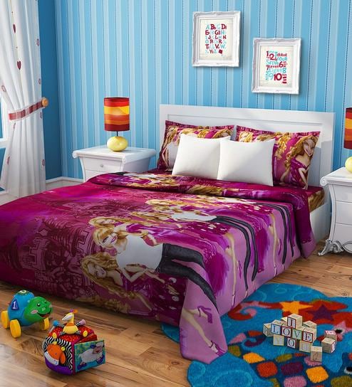 Buy Rago Kids Teen Barbie Double Bedsheet With 2 Pillow Covers