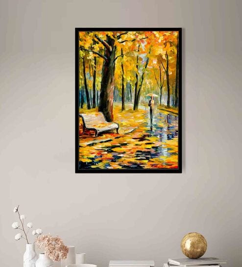 Rain Park Multicolour Synthetic Wood Framed Canvas Wall Painting