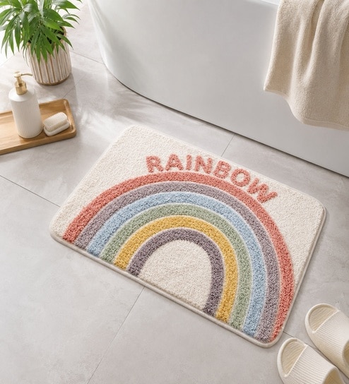 Cream Rainbow Theme Non-Slip Bath Mat (40x60 CM)