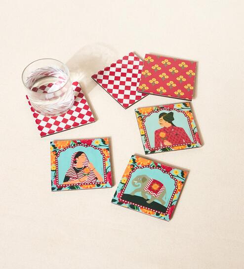 Rajmahal Wooden Coasters - Set of 6, 4"