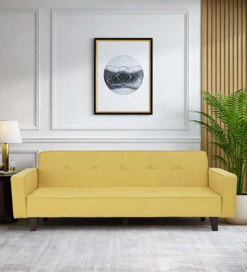 Rakuten Fabric 3 Seater Convertible Sofa Cum Bed In Yellow Colour