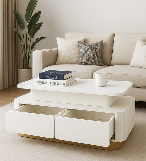 Ramie Faux Marble Coffee Table In PU & Lacquer Die Finish