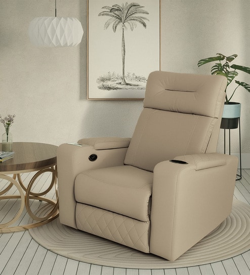 Ramp Recliner Sofa Fabric In Beige Color