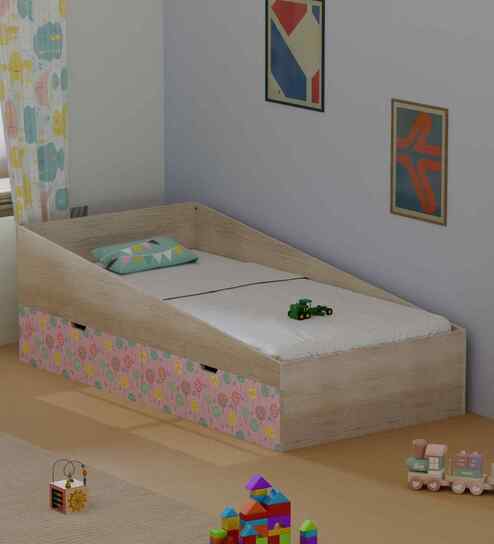 Ramp Up Single Bed in Oak and Flowers Theme