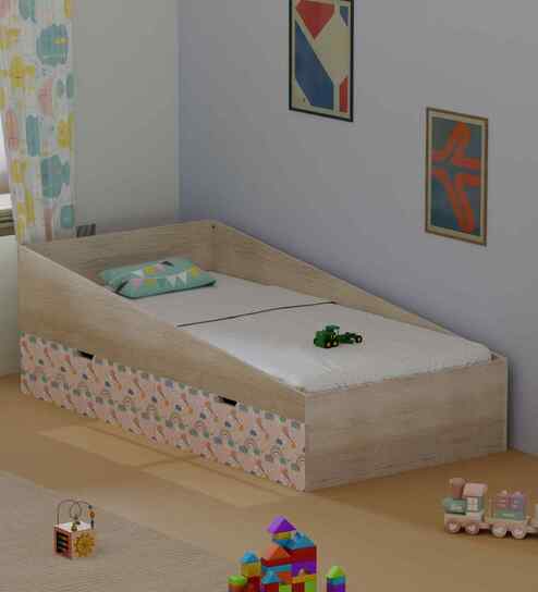 Ramp Up Single Bed in Oak and Rainbow Theme