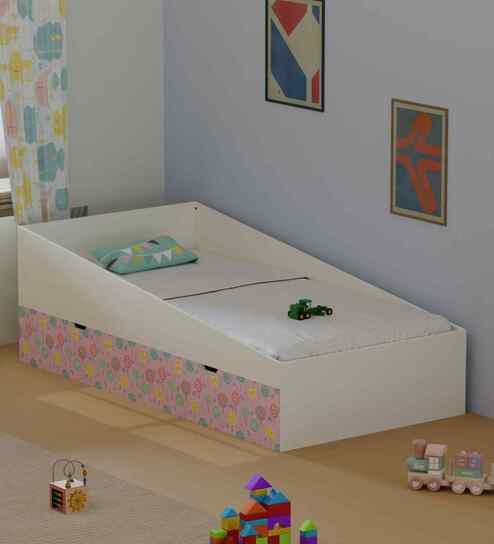 Ramp Up Single Bed in White and Flowers Theme