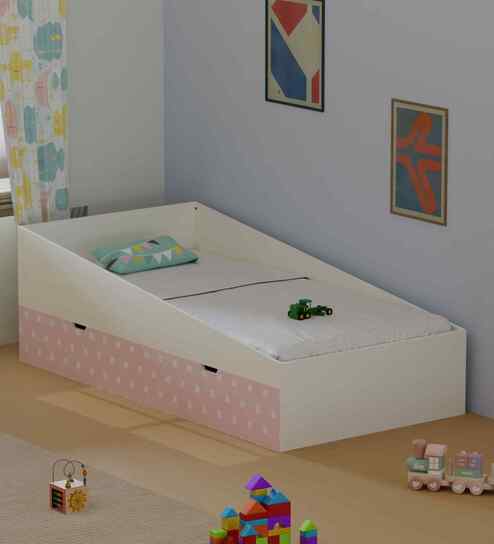 Ramp Up Single Bed in White and Pink Finish