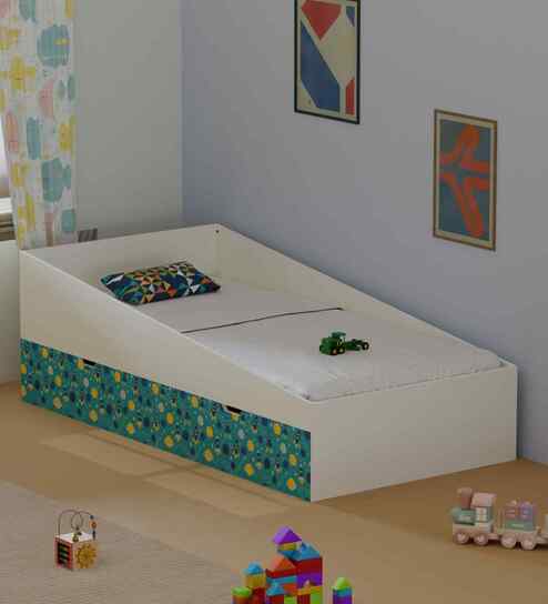 Ramp Up Single Bed in White and Rockets Theme