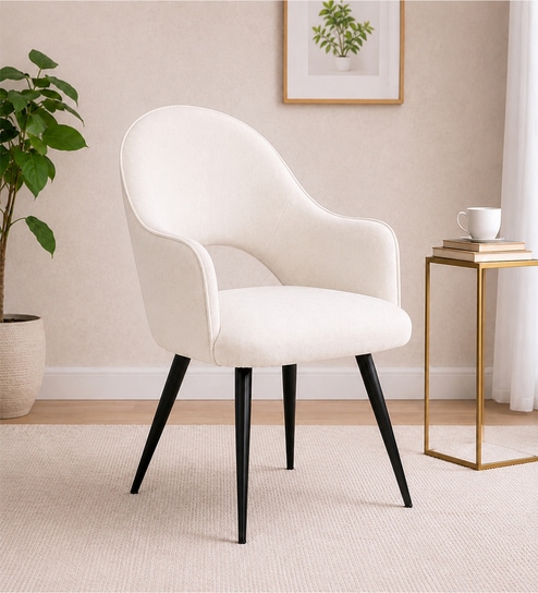 Rams Velvet Arm Chair In Off White Colour
