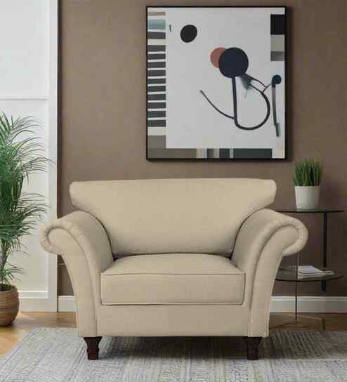 Rana Fabric 1 Seater Sofa in Cotton Beigen Color