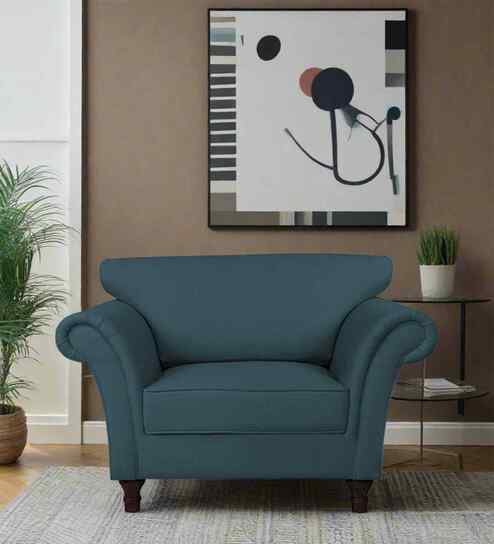 Rana Fabric 1 Seater Sofa in Sea Blue Color