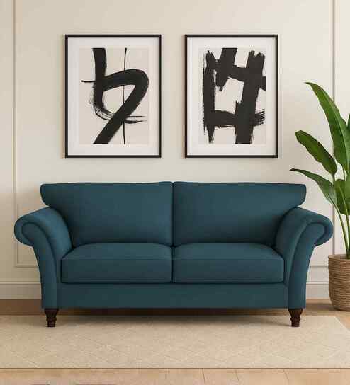 Rana Fabric 2 Seater Sofa in Sea Blue Color