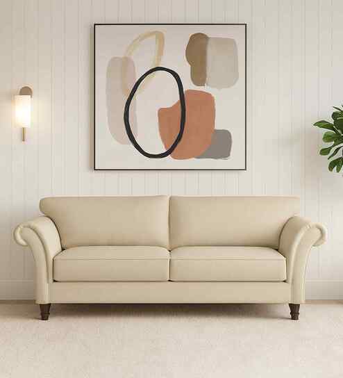 Rana Fabric 3 Seater Sofa in Cotton Beigen Color