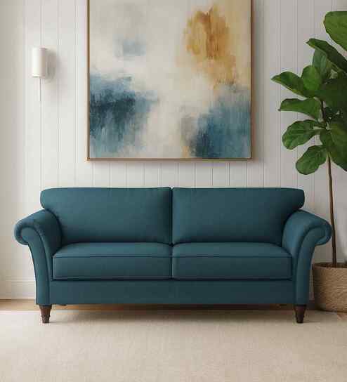 Rana Fabric 3 Seater Sofa in Sea Blue Color