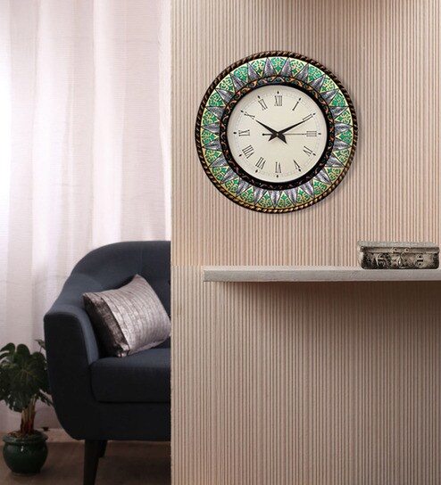 Multicolour Mdf 16 Inch Round Mystic Rajasthan Round Wall Clock By Rang Rage