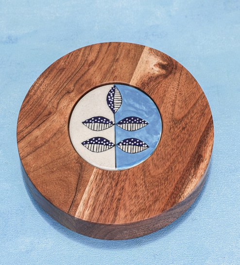 Rangoli Acacia Wood Riser with Ceramic & Metal Feet