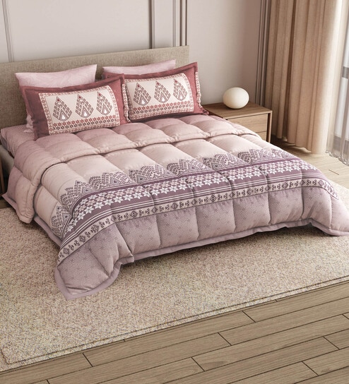 Pink Rangriti King Size Bedding Set with 180TC Bedsheet With Comforter & 2pc Pillow Covers