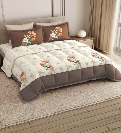 Cream Rangriti King Size Bedding Set with 180TC Bedsheet With Comforter & 2pc Pillow Covers