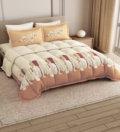 Yellow Rangriti King Size Bedding Set with 180TC Bedsheet With Comforter & 2pc Pillow Covers