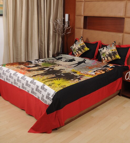 Buy Rasberrie Beatles Theme Digital Printed Double Bedsheet Set