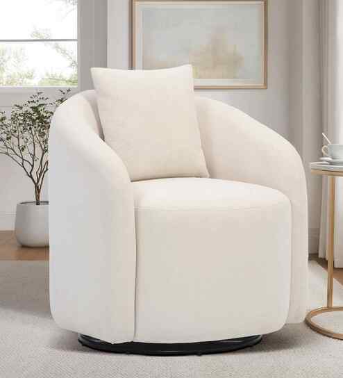 Ravello Svivel Boucl  Fabric Lounge Chair in Cream Colour