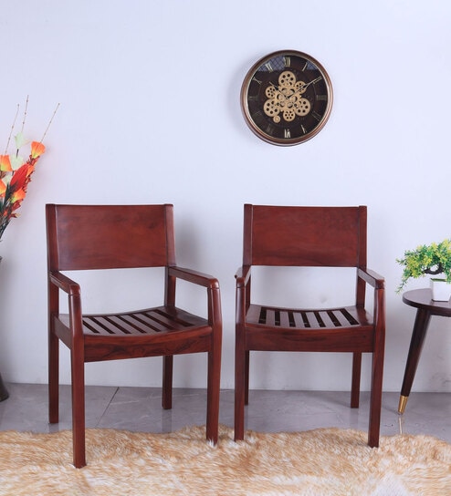 Raviso Teak Wood Arm Chair In Brown Colour (Set of 2)