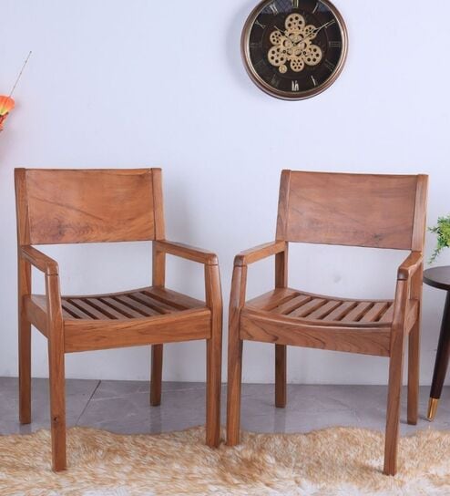 Raviso Teak Wood Arm Chair In Teak Colour (Set of 2)