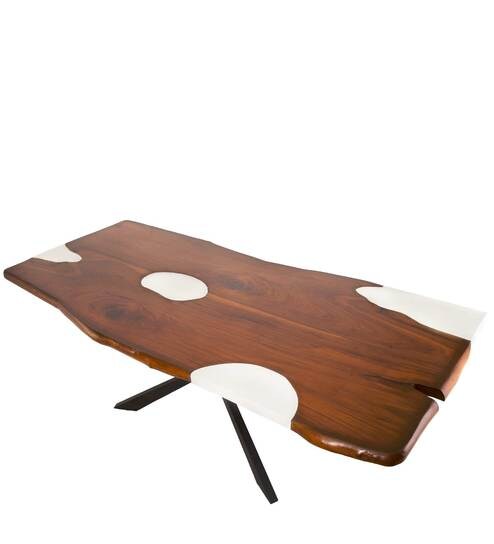 Buy Eight Seater Dining Table In Teak Wood Corian White Finish