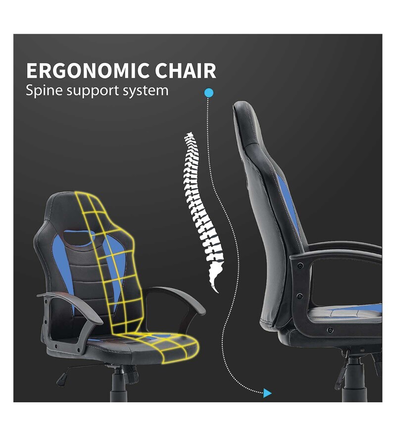 Buy Racing Leatherette Gaming Chair in Blue & Black Colour by Bantia