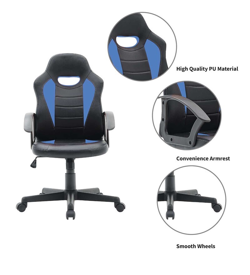 Buy Racing Leatherette Gaming Chair in Blue & Black Colour by Bantia