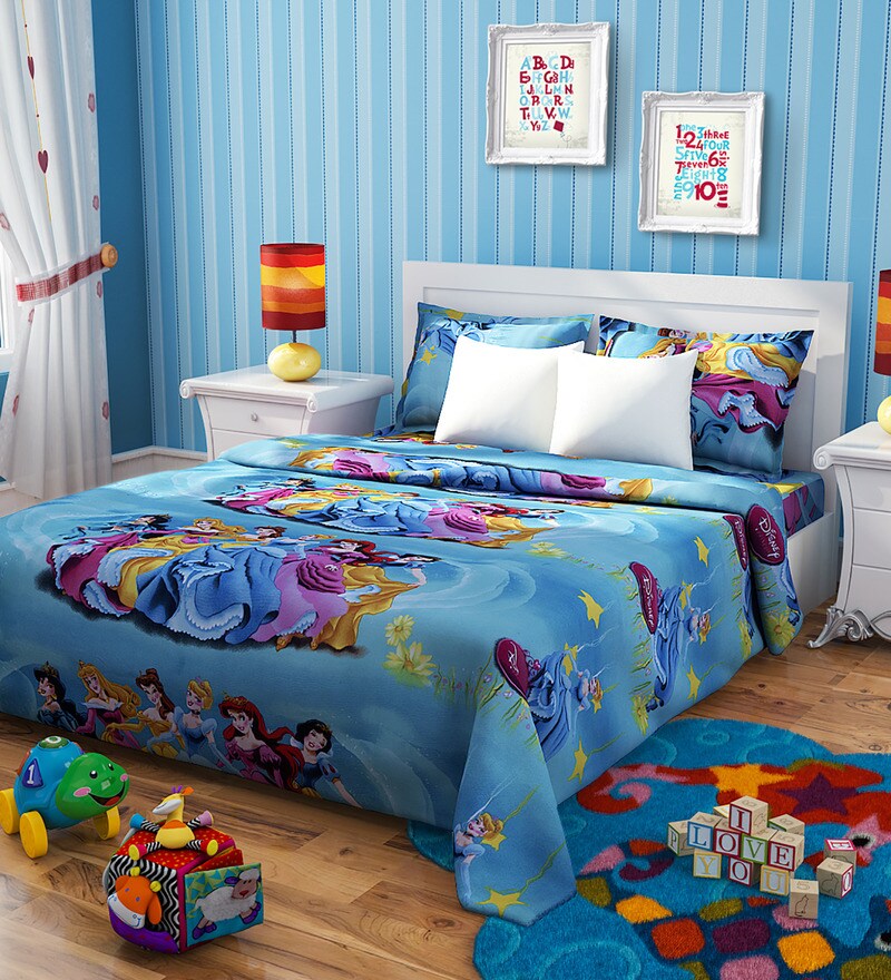 Buy Rago Disney Princess Poly Cotton Double Bedsheet With 2 Pillow