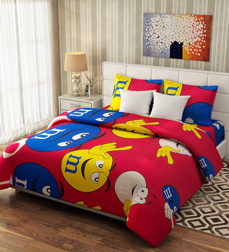 Buy Rago Kids Pop Red & Yellow Cotton Double Bedsheet with Pillow ...