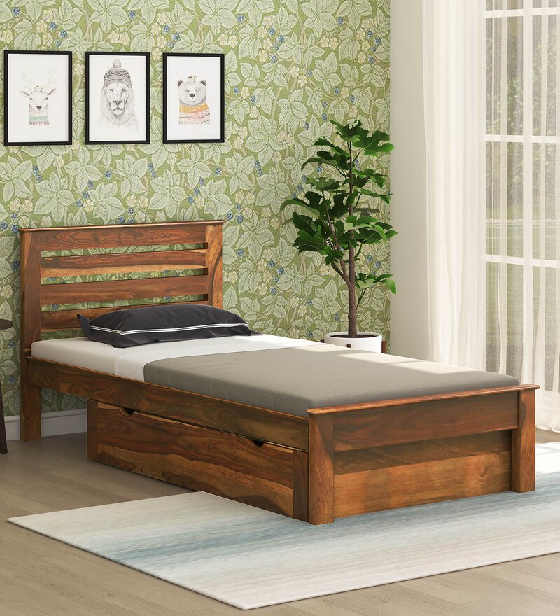 Buy Ramone Solid Wood Single Bed With Drawer Storage In Rustic