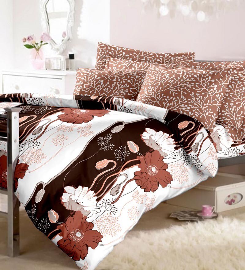 Buy Raymond Brown Printed Cotton Double Bedsheet Set Online Nature