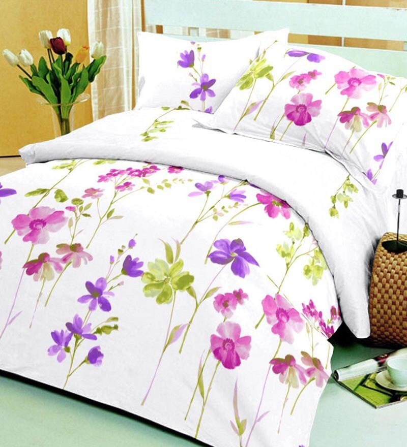 Buy Raymond White Floral Cotton 1 Double Bedsheet Set Online Nature