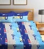 Racing Car Themed Double Bedsheet with 2 Pillow Covers in Blue Colour