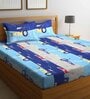 Racing Car Themed Double Bedsheet with 2 Pillow Covers in Blue Colour