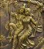 Radha Krishan Relief Wall Mural In Golden