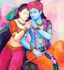 Radha Krishna Art -24"x36" Stretched and Framed in Teakwood Art Print
