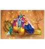 Radha Krishna Oil paint Yellow Canvas Teakwood And MDF Framed Spiritual Art Print