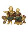 Radha Krishna Sitting 
 Multicolour Brass Idol