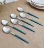 Radiant Blue Handled Matt Finish Stainless Steel Dessert Spoons (Set of 6)