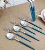 Radiant Blue Handled Matt Finish Stainless Steel Flatware Set of Twelve