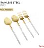 Radiant White Handle Gold Steel Cutlery Set of Twelve