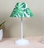 Radient Aura White Metal Table Lamp With Palm Print Satin Shade