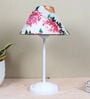 Radient Aura White Metal Table Lamp With Carnation Print Satin Shade