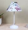 Radient Aura White Metal Table Lamp With Cobra Saffron Print Satin Shade