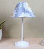 Radient Aura White Metal Table Lamp With Narcissue Floral Print Satin Shade