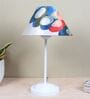 Radient Aura White Metal Table Lamp With Abstract Print Satin Shade
