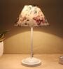 Radient Aura White Metal Table Lamp With Cobra Saffron Print Satin Shade